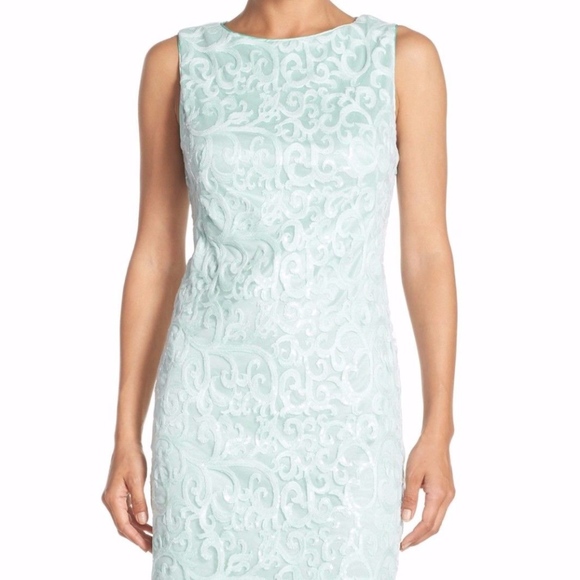 NWT $338‎ Sue Wong Embroidered Mesh Sheath Dress Sky Blue {SZ 4 ] - Picture 3 of 7